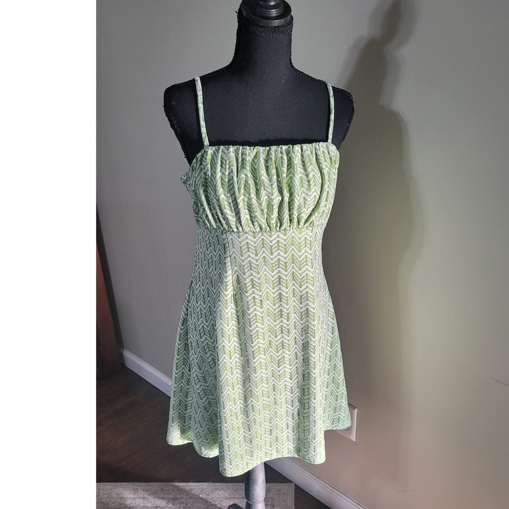 Speechless Green White Chevron Geometric Cutout Tie Back Mini Dress XL B07462E73